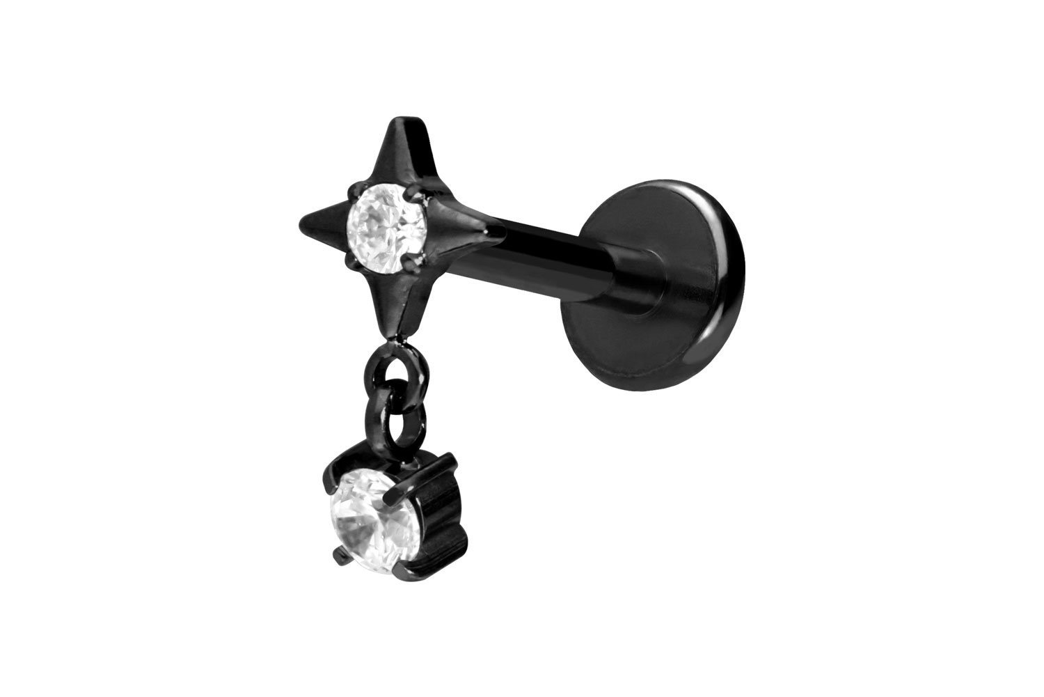 Titan Labret Piercing mit Push Fit STERN + KRISTALL